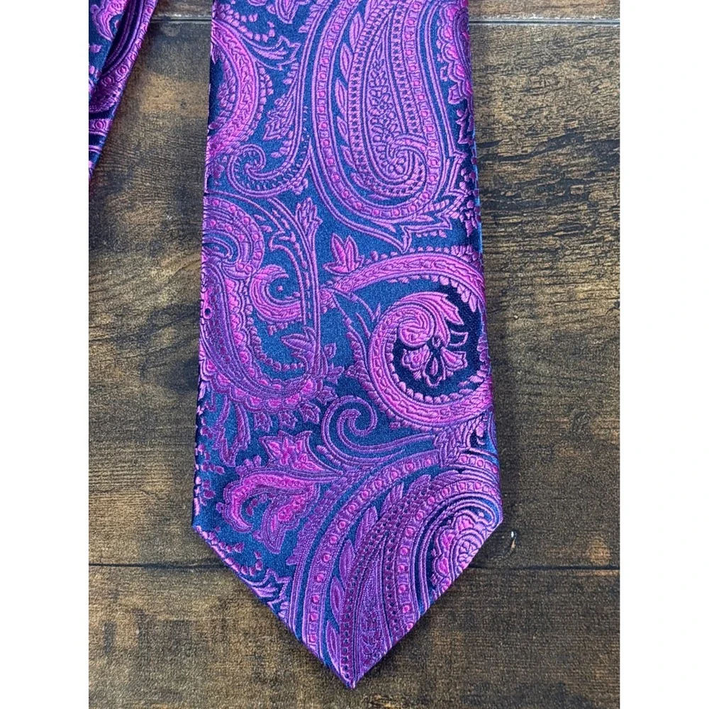 Barry Wang Mens Purple Paisley Silk Blend Jacquard Necktie Formal Business Tie